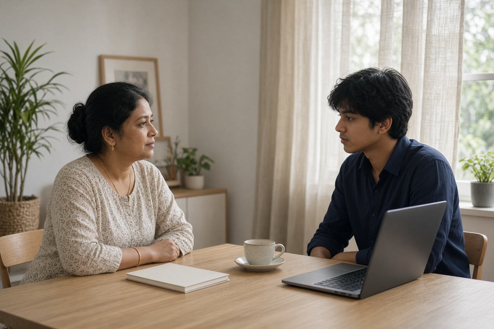 A parent and student in a counselling conversation